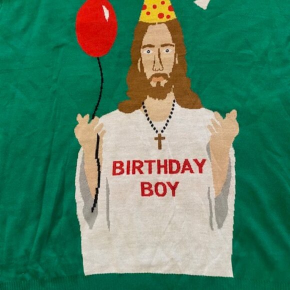 Novelty Christmas Sweater Tipsy Elves 'Birthday Boy" Green 4XL - Picture 2 of 10